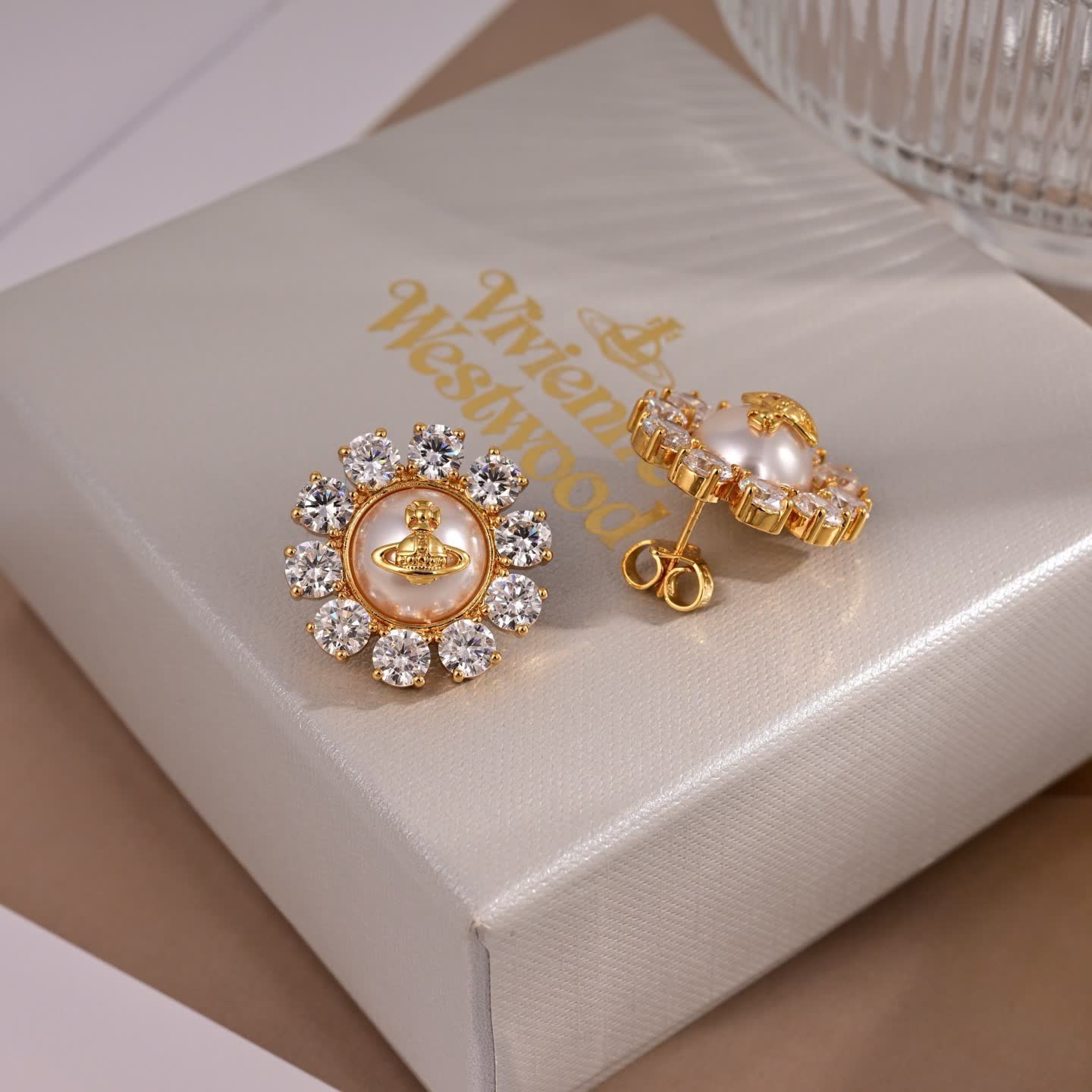 Vivienne Westwood Gold Tone Crystal Stud Earrings